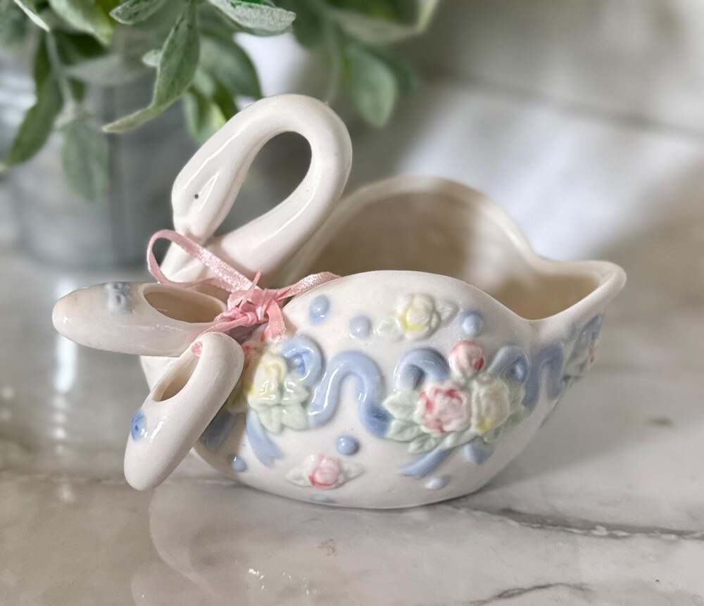 Cornerstone Creations Swan Planter | 2001 White Ceramic Trinket Dish